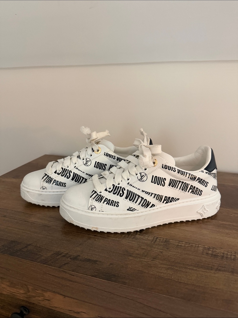 Louis Vuitton White Sneakers with Black Logo Print